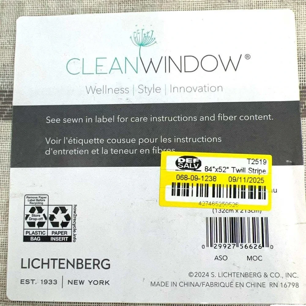 Clean Window Lichtenberg 84x52 Twill Stripe Curtain single Panel Beige Brown NIB